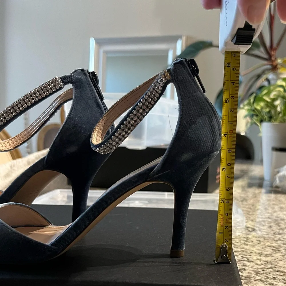 Nina Blue Velvet Embellished Ankle Strap Sandals Size 8